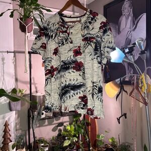 Voyage CRAFT + FLOW Men's Tropical Floral Print Henley Shirt XL